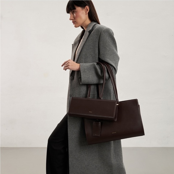 Dark Brown Suede Tote Bag long handle - Picture 8 of 8